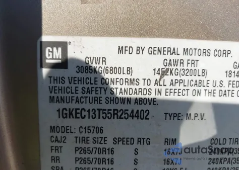 2005 GMC Yukon Sle z USA, uszkodzony, nr VIN 1GKEC13T55R254402